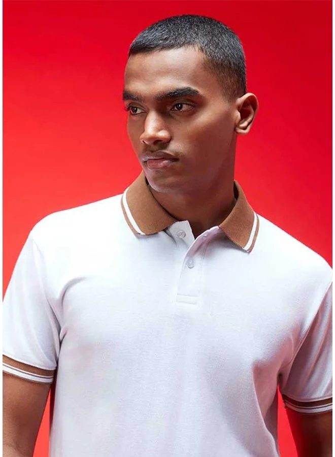 Veirdo Veirdo Pure Cotton Regular Fit White Half Sleeve Polo T-Shirt For Men